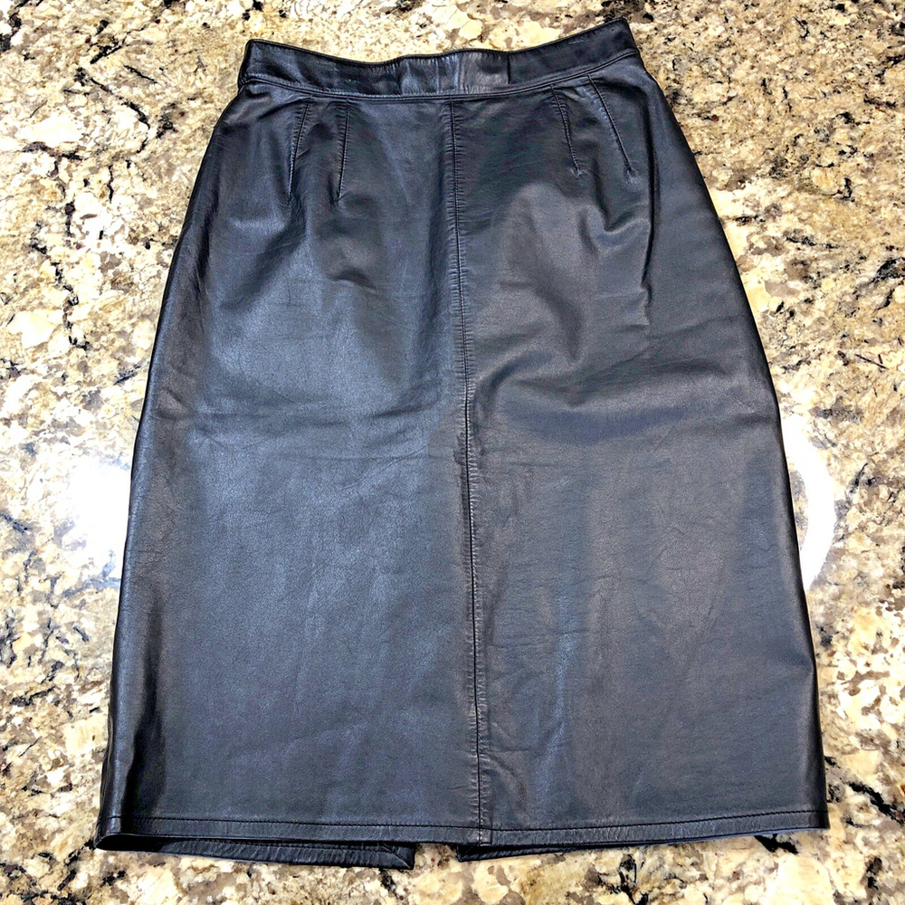 Size 8 I.B. Diffusion Womens Genuine Leather Pencil Skirt Black 1/4 Zip KR
